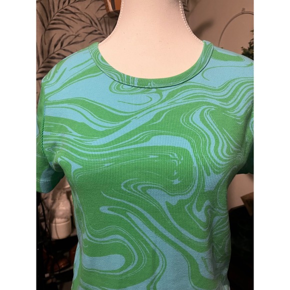 Wild Fable Swirl Print Crop Top – Blue &‎ Neon Green – Size Large - Picture 4 of 5